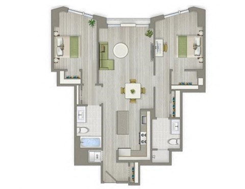 Floor plan for 2 beds, 2 baths, 1063 sqft